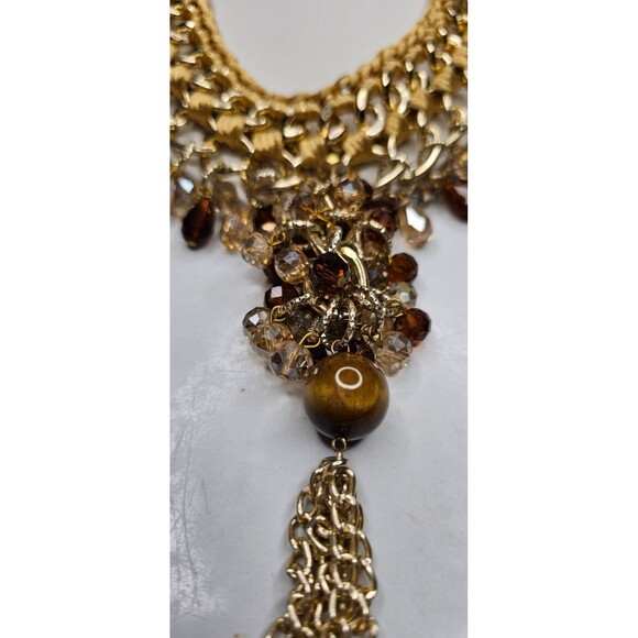 Macrame Cord and Beaded Lariat Statement Necklace 20" with a 7" Drop - Picture 3 of 7